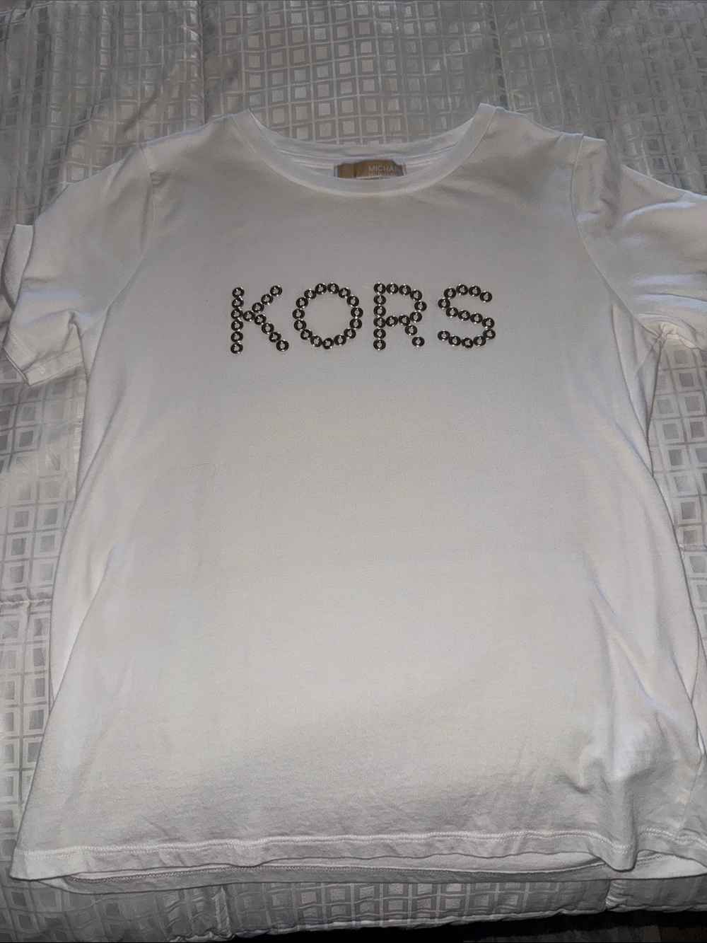 Womans Michael Kors White Tee with Studded KORS Logo